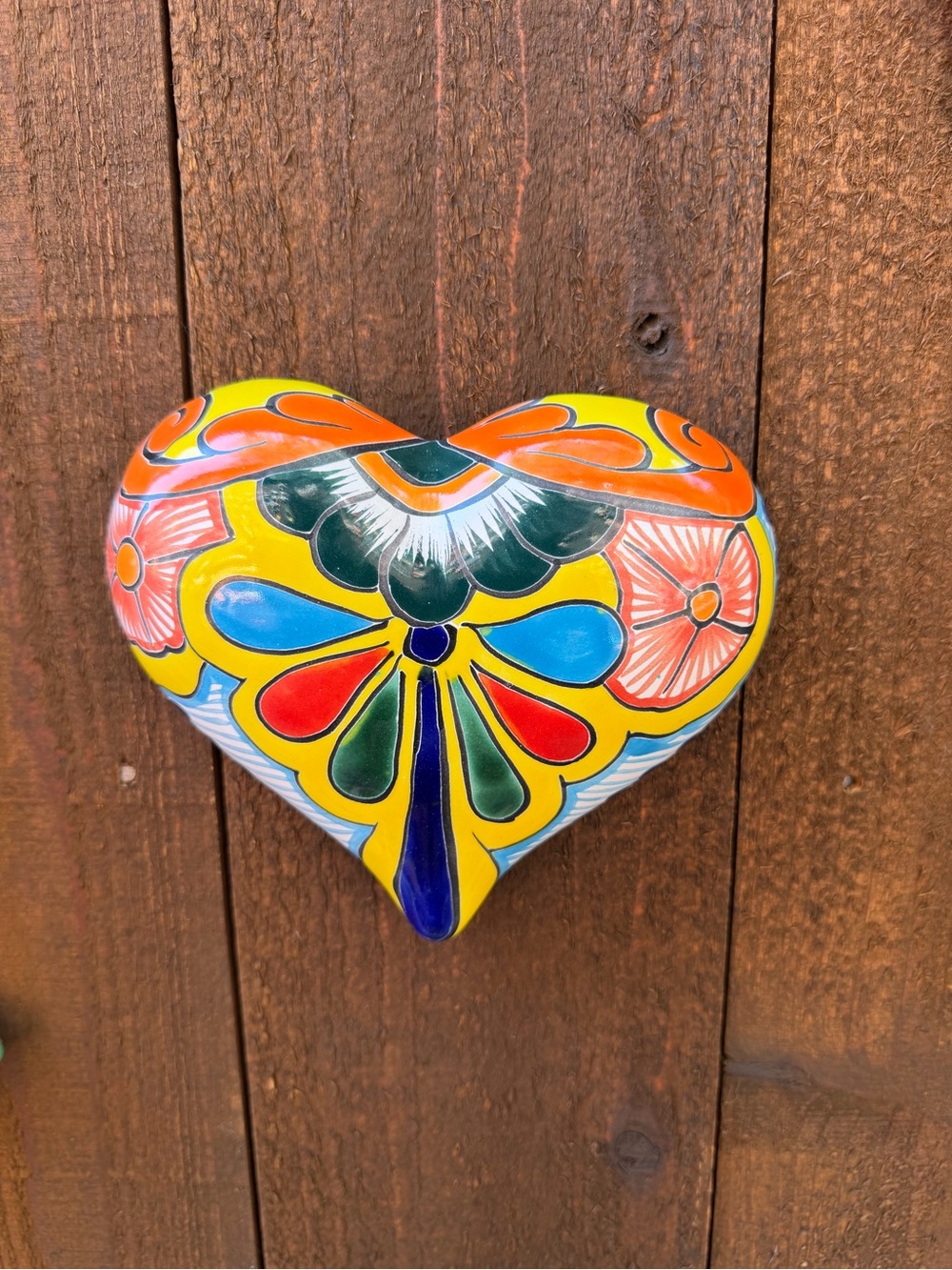 Hand-Painted Heart Wall Art - Multicolor Talavera Accent